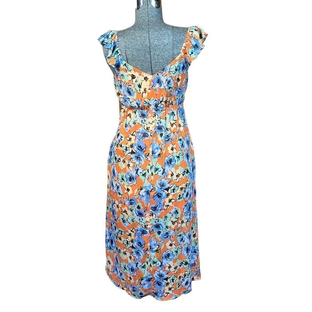 19 Cooper KEYHOLE RUFFLE MIDI DRESS IN CORAL FLORAL Size XS - Picture 6 of 16
